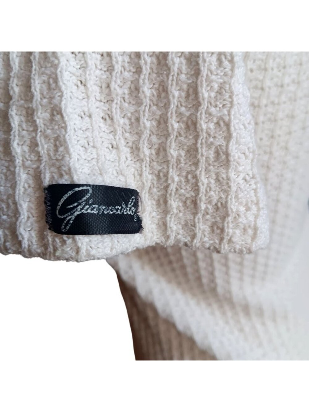 True Vintage Top Small 80's Cream Short-Sleeve Textured Knit Collared Prep Mom